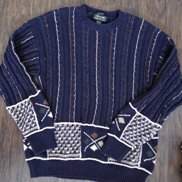 Alexander Julian Men's Navy Patterned Crewneck Sweater